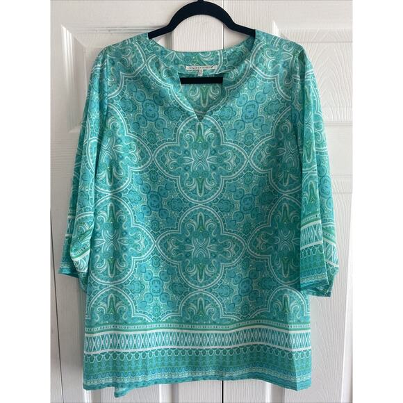Violet Claire Womens 1X‎ Tunic top Blue Green Lightweight - Picture 1 of 8